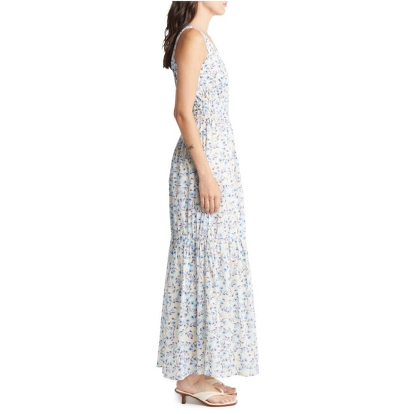 Something Navy Maxi Dress, Floral Smocked Cotton Cream Multi, Size XS New w/Tag - Picture 4 of 10